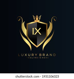 IX Letter Initial with Royal Template.elegant with crown logo vector, Creative Lettering Logo Vector Illustration.