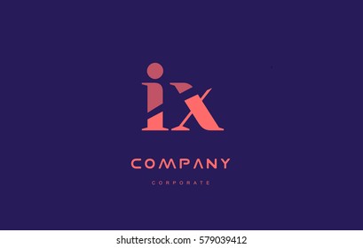 ix i x alphabet small letter blue pink creative design vector company logo icon template 