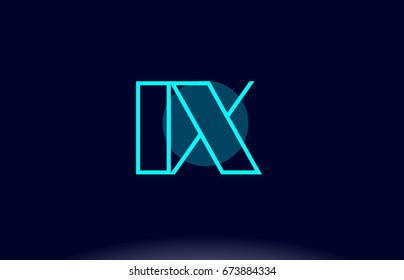 ix i x blue line circle letter logo alphabet creative company vector icon design template