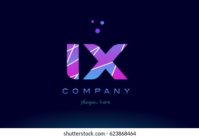 ix i x  creative color blue background pink purple magenta alphabet letter company logo vector icon