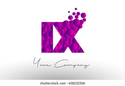 IX I X Dots Letter Logo with Purple Pink Magenta Bubbles Texture Vector.