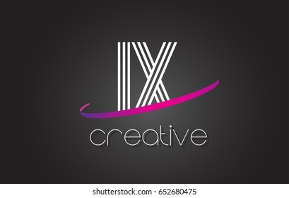 IX I X Letter Logo with Lines Design And Purple Swoosh Vector Letters Illustration.