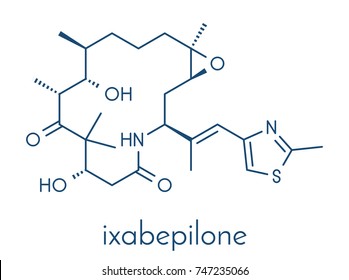 Ixabepilone (azaepothilone B) cancer drug molecule. Skeletal formula.