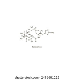 Ixabepilone flat skeletal molecular structure Antineoplastic drug used in cancer treatment. Vector illustration scientific diagram.