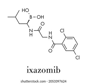 Ixazomib multiple myeloma drug molecule. Skeletal formula.