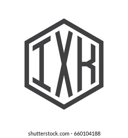 IXK three-letter initials hexagon logo black