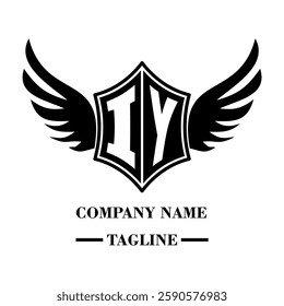 IY bold shield logo with wings, customizable with letters A to Z. Perfect for brands seeking a powerful symbol of strength, freedom, and ambition