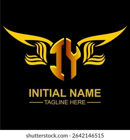 IY Golden Wing Emblem Logo with elegant gold wings, sleek and modern design. Ideal for branding, creative projects, luxury businesses, or artistic ventures.