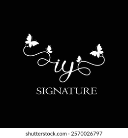 IY Handwritten initial letter, IY simple signature vector logo with butterfly shape variation, beauty, photography letter logo design. I Y