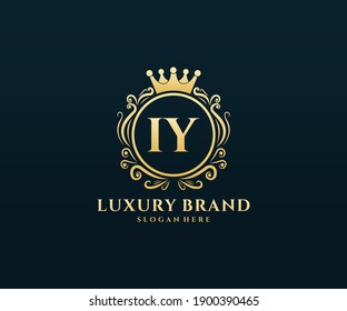 IY Initial Letter Gold calligraphic feminine floral hand drawn heraldic monogram antique vintage style luxury logo design.