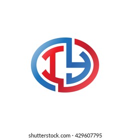 IY initial letters looping linked ellipse logo red blue