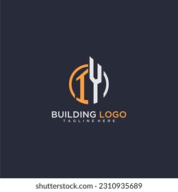 IY initial monogram logo for real estate with building style
