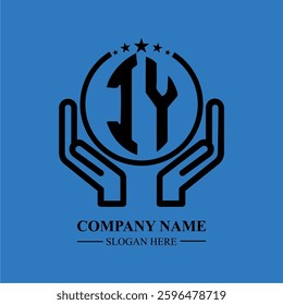 IY initials held within hands, symbolizing trust and protection. The circle represents unity, while stars highlight excellence and ambition.