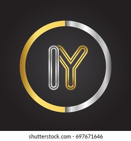 IY Letter logo in a circle. gold and silver colored. Vector design template elements for your business or company identity.