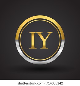 IY Letter logo in a circle, gold and silver colored. Vector design template elements for your business or company identity.
