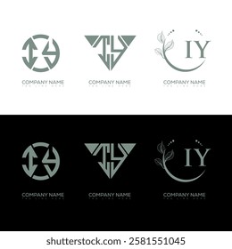IY minimalist and classic logo set design. IY monogram circle shape vector. IY unique design.
