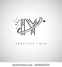 IY Orbit Monogram Logo - Futuristic Minimal Letter mark with Circular Line Art, Tech-Inspired Dots and Space Motion Concept for Modern Branding Identity (Logotipo de Monograma de Órbita IY - Marca de Letra Mínima Futurista com Linha de Arte Circular, Pontos Inspirados na Tecnologia e Conceito de Movimento Espacial para Identidade de Marca Moderna)
