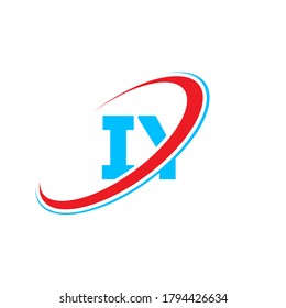 IY I Y letter logo design. Initial letter IY linked circle uppercase monogram logo red and blue. IY logo, I Y design. iy, i y