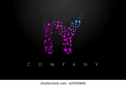 IY I Y Letter Logo with Purple Blue Particles and Bubble Dots Design Vector.