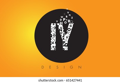 IY I Y Logo Design Made of Small Letters with Black Circle and Yellow Background.