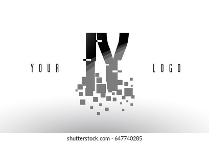 IY I Y Pixel Letter Logo with Digital Shattered Black Squares. Creative Letters Vector Illustration.