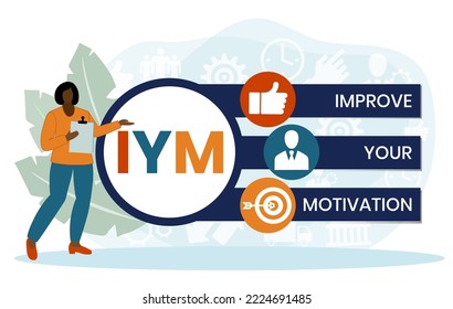IYM - Improve Your Motivation acronym. business concept background. vector illustration concept with keywords and icons. lettering illustration with icons for web banner, flyer, landing page