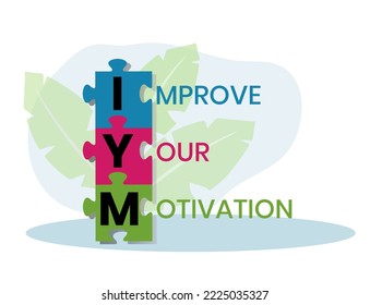 IYM - Improve Your Motivation acronym. business concept background. vector illustration concept with keywords and icons. lettering illustration with icons for web banner, flyer, landing page
