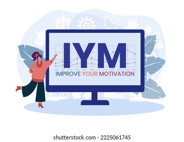 IYM - Improve Your Motivation acronym. business concept background. vector illustration concept with keywords and icons. lettering illustration with icons for web banner, flyer, landing page