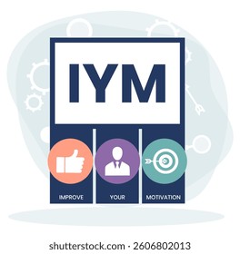IYM - Improve Your Motivation acronym. business concept background. vector illustration concept with keywords and icons. lettering illustration with icons for web banner, flyer, landing page
