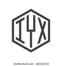 IYX three-letter initials hexagon logo black