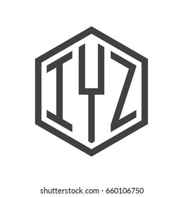 IYZ three-letter initials hexagon logo black