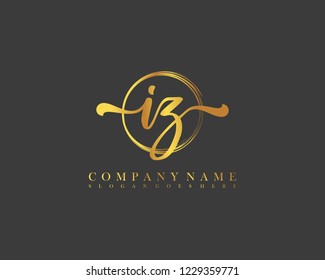 IZ initial handwriting logo circle template vector