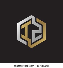 IZ initial letters looping linked hexagon elegant logo golden silver black background