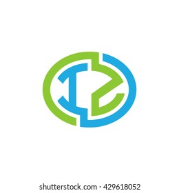 IZ initial letters looping linked ellipse logo blue green