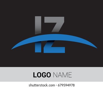 IZ initial logo company name colored grey and blue swoosh design.