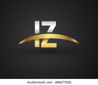 IZ initial logo company name colored gold and silver swoosh design. vector logo for business and company identity.

