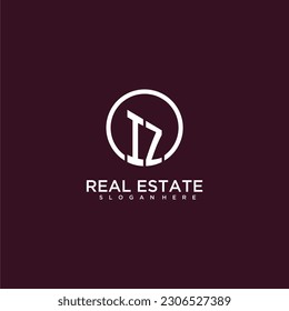 IZ logotipo inicial de construcción de monograma para inmobiliaria con diseño de círculo creativo