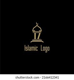 IZ initial monogram for islamic logo with mosque icon design