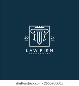 Logotipo inicial del monograma de IZ para el bufete de abogados con el diseño del pilar en cuadrado creativo