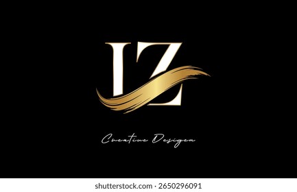 IZ Letter Monogram Logo – Elegant Gold Brush Stroke Letter mark for Luxury Branding, Fashion, Boutique  Premium Identity Design
