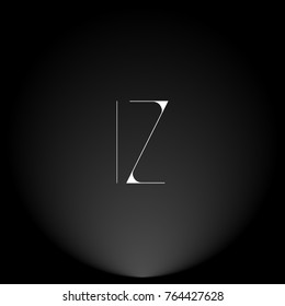 IZ White thin minimalist LOGO Design with Highlight on Black Background.