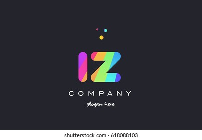 iz i z  creative rainbow green orange blue purple magenta pink artistic alphabet company letter logo design vector icon template