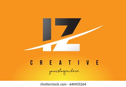 IZ I Z Letter Modern Logo Design with Swoosh Cutting the Middle Letters and Yellow Background.