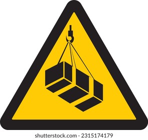 izaje de cargas, cargas colgadas o suspendidas, objetos que caen, riesgo de accidente,  precaución, señal, símbolo, hoisting of loads,  suspended loads, falling objects, accident hazard, caution, sign