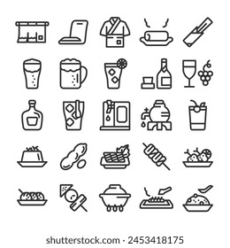 Izakaya Japanese cuisine icon set