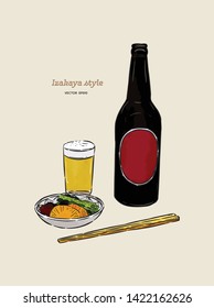 Izakaya style, beer and snack set in japanese style. hand draw sketch vector.