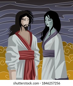 izanami e izanagi historia de mitología japonesa en el submundo