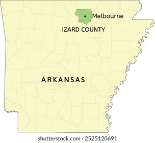 Izard County and city of Melbourne location on Arkansas state map