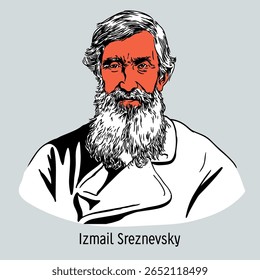 Izmail Ivanovich Sreznevsky — Russian Slavic philologist, ethnographer, paleographer. The first doctor of Slavic-Russian philology in Russia. Hand drawn vector illustration