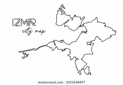 Izmir city map vector contour. Turkey touristic place map isolated illustration. Line art map.